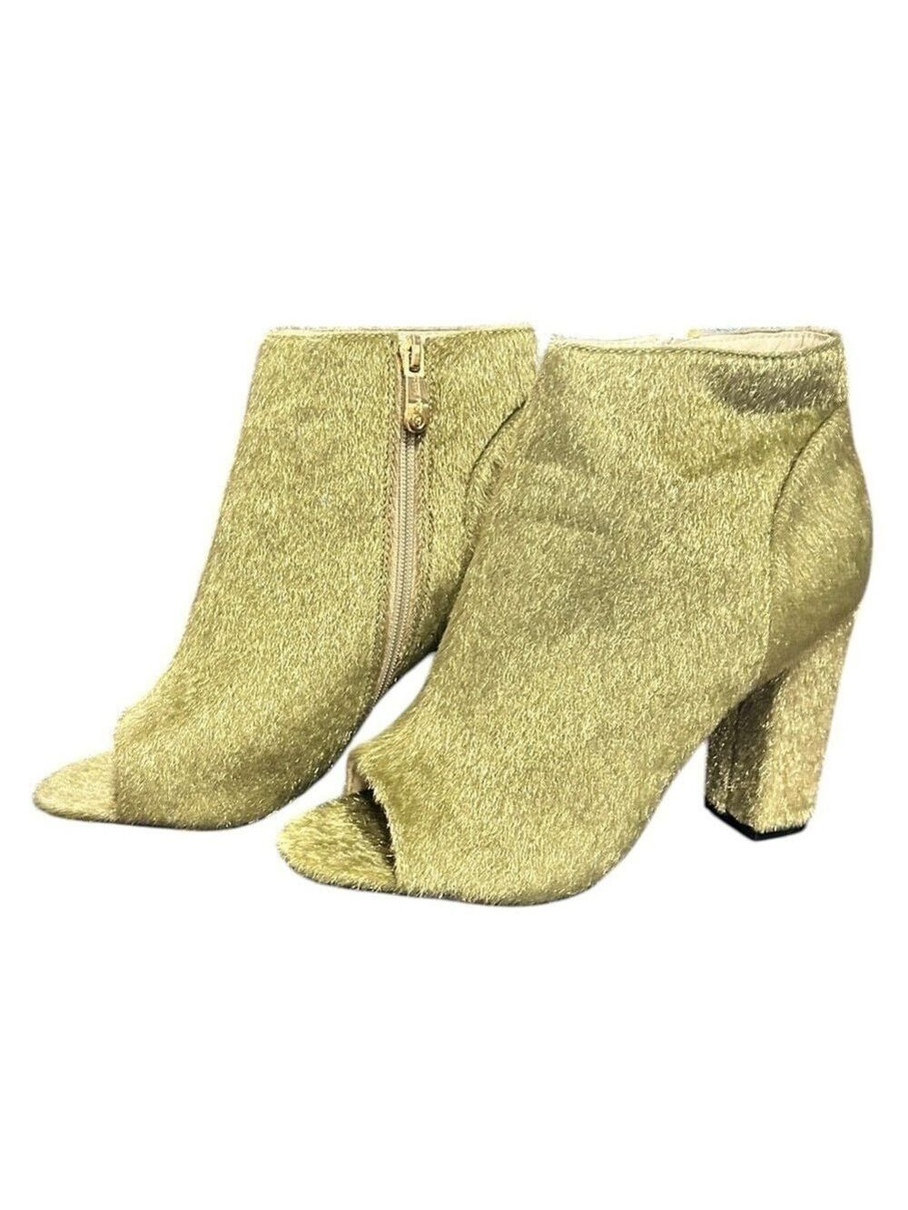 CAPE ROBBIN Green Faux Fur Heeled Ankle Boots Open Toe Excellent Condition